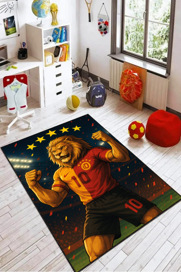 Gs Halısı Sarı Şampiyon Aslan 5 Yıldız Taraftar Halısı VH143