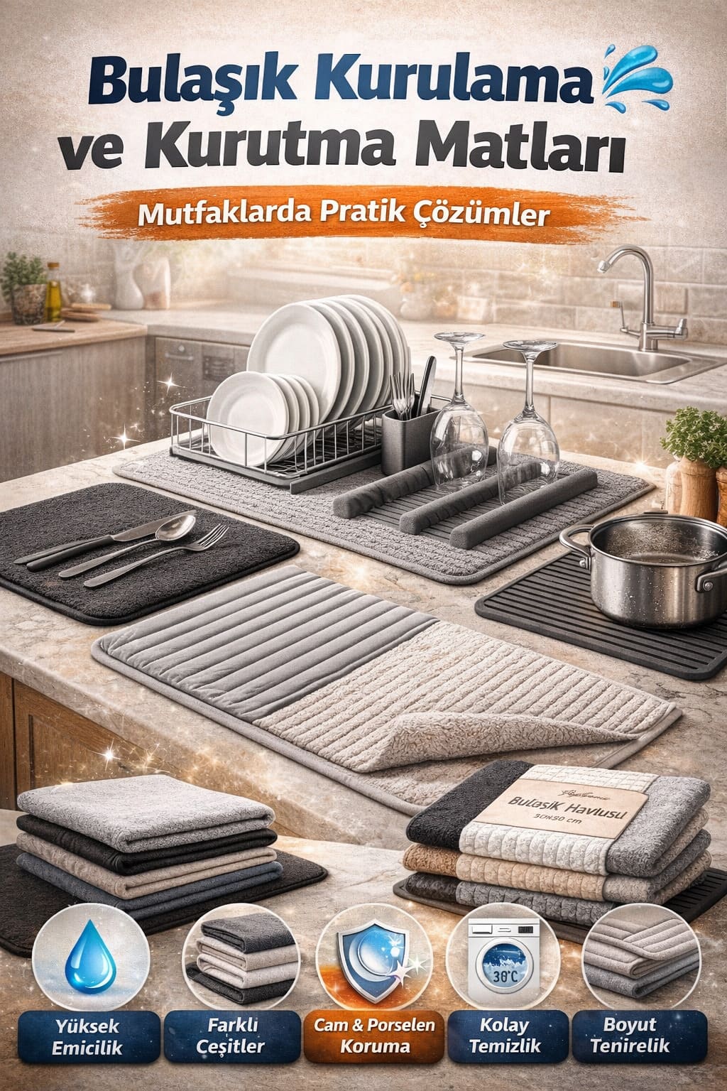 Mikrofiber Bulaşık Kurutma Matı ile Mutfaklarınızı Yenileyin