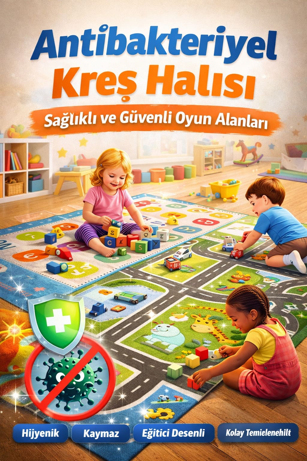 Antibakteriyel Kreş Halısı | Oyun ve Eğitim İçin Sağlıklı Kreş Halilari