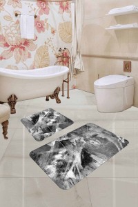 Gri Mermer Görünümlü Banyo Halısı Klozet Paspas Seti BS002 Gri Mermer Görünümlü Banyo Halısı Klozet Paspas Seti BS002
