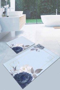 Eflatun Çiçek Temalı Banyo Halısı Klozet Paspas Seti BS007 Eflatun Çiçek Temalı Banyo Halısı Klozet Paspas Seti BS007
