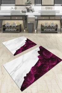 Mürdüm Çiçekli Desen Banyo Halısı Klozet Paspas Seti BS013 Mürdüm Çiçekli Desen Banyo Halısı Klozet Paspas Seti BS013