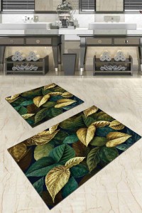 Yeşil Yapraklı Banyo Halısı Klozet Takımı Paspas Seti BS016 Yeşil Yapraklı Banyo Halısı Klozet Takımı Paspas Seti BS016