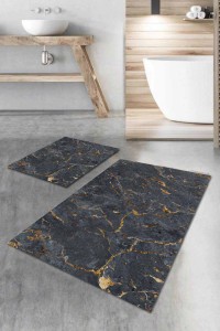 Füme Mermer Görünümlü Banyo Halısı Klozet Paspas Seti BS017 Füme Mermer Görünümlü Banyo Halısı Klozet Paspas Seti BS017