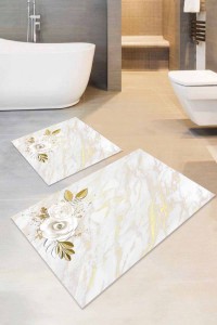 Gold Çiçek Temalı Banyo Halısı Klozet 2'li Paspas Seti BS019 Gold Çiçek Temalı Banyo Halısı Klozet 2'li Paspas Seti BS019