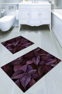Mürdüm Yapraklı Banyo Halısı Klozet Takımı Paspas Seti BS020 Mürdüm Yapraklı Banyo Halısı Klozet Takımı Paspas Seti BS020