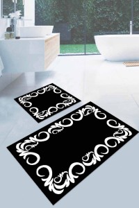 Siyah Çerçeveli Desen Banyo Halısı Klozet Paspas Seti BS032 Siyah Çerçeveli Desen Banyo Halısı Klozet Paspas Seti BS032