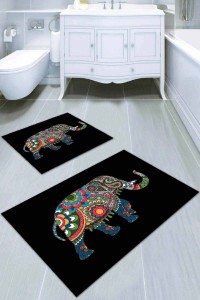 Siyah Fil Desenli Banyo Halısı Klozet 2'li Paspas Seti BS039 Siyah Fil Desenli Banyo Halısı Klozet 2'li Paspas Seti BS039