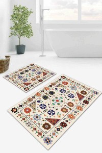 Krem Etnik Desen Banyo Halısı Klozet 2'li Paspas Seti BS040 Krem Etnik Desen Banyo Halısı Klozet 2'li Paspas Seti BS040
