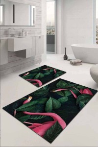 Yeşil Yapraklı Desen Banyo Halısı Klozet Paspas Seti BS047 Yeşil Yapraklı Desen Banyo Halısı Klozet Paspas Seti BS047