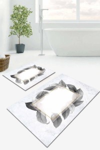 Gri Yaprak Temalı Banyo Halısı Klozet 2'li Paspas Seti BS050 Gri Yaprak Temalı Banyo Halısı Klozet 2'li Paspas Seti BS050