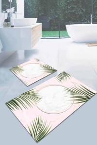 Pudra Yapraklı Banyo Halısı Klozet Takımı Paspas Seti BS051 Pudra Yapraklı Banyo Halısı Klozet Takımı Paspas Seti BS051