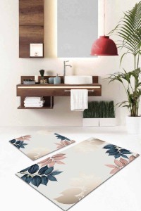 Pudra Yapraklı Desen Banyo Halısı Klozet Paspas Seti BS052 Pudra Yapraklı Desen Banyo Halısı Klozet Paspas Seti BS052