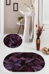 Mürdüm Yapraklı Banyo Halısı Klozet Oval Paspas Seti BS062 Mürdüm Yapraklı Banyo Halısı Klozet Oval Paspas Seti BS062
