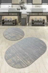 Mavi Çizgi Desen Banyo Halısı Klozet Oval Paspas Seti BS063 Mavi Çizgi Desen Banyo Halısı Klozet Oval Paspas Seti BS063