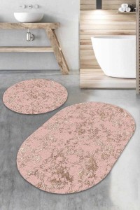 Pembe Mermer Görünümlü Oval Banyo Klozet Paspas Seti BS064 Pembe Mermer Görünümlü Oval Banyo Klozet Paspas Seti BS064