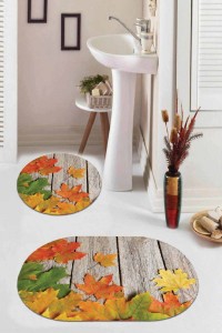 Turuncu Çınar 3D Banyo Halısı Klozet Oval Paspas Seti BS067 Turuncu Çınar 3D Banyo Halısı Klozet Oval Paspas Seti BS067
