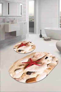 Kırmızı Marin Desen Oval Banyo Klozet Paspas Seti BS070 Kırmızı Marin Desen Oval Banyo Klozet Paspas Seti BS070