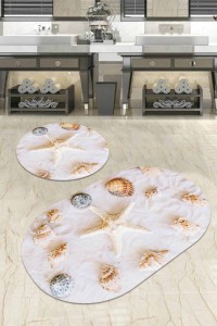 Kemik Marin Desen Banyo Halısı Klozet Oval Paspas Seti BS078 Kemik Marin Desen Banyo Halısı Klozet Oval Paspas Seti BS078
