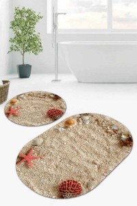 Bej Deniz Kabuklu Banyo Halısı Klozet Oval Paspas Seti BS083 Bej Deniz Kabuklu Banyo Halısı Klozet Oval Paspas Seti BS083