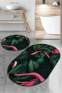 Yeşil Yapraklı Desen Oval Banyo Klozet Paspas Seti BS089 Yeşil Yapraklı Desen Oval Banyo Klozet Paspas Seti BS089