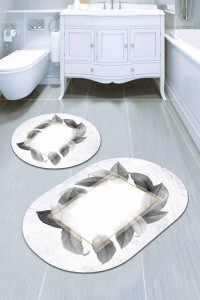 Beyaz Yaprak Temalı Oval Banyo Klozet Paspas Seti BS092 Beyaz Yaprak Temalı Oval Banyo Klozet Paspas Seti BS092