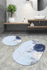 Eflatun Çiçek Desen Oval Banyo Klozet Paspas Seti BS096 Eflatun Çiçek Desen Oval Banyo Klozet Paspas Seti BS096