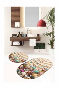 Renkli Marin Desen Oval Banyo 2'li Klozet Paspas Seti BS099 Renkli Marin Desen Oval Banyo 2'li Klozet Paspas Seti BS099