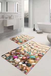 Renkli Deniz Kabuklu Banyo Halısı Klozet Paspas Seti BS102 Renkli Deniz Kabuklu Banyo Halısı Klozet Paspas Seti BS102