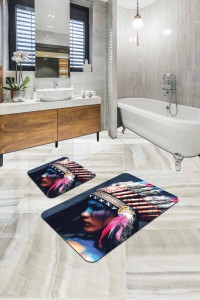 Renkli Etnik Desen Banyo Halısı Klozet Paspas Seti BS200 Renkli Etnik Desen Banyo Halısı Klozet Paspas Seti BS200