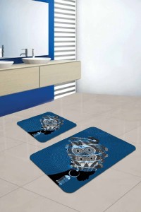 Mavi Etnik Desenli Banyo Halısı Klozet Paspas Seti BS201 Mavi Etnik Desenli Banyo Halısı Klozet Paspas Seti BS201