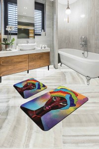 Renkli Etnik Desen Banyo Halısı Klozet Paspas Seti BS202 Renkli Etnik Desen Banyo Halısı Klozet Paspas Seti BS202