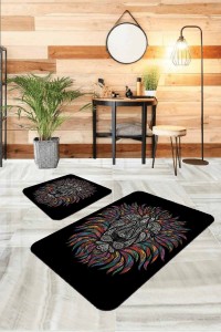 Siyah Hayvan Temalı Banyo Halısı Klozet Paspas Seti BS203 Siyah Hayvan Temalı Banyo Halısı Klozet Paspas Seti BS203