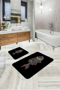 Siyah Hayvan Temalı Banyo Halısı Klozet Paspas Seti BS204 Siyah Hayvan Temalı Banyo Halısı Klozet Paspas Seti BS204