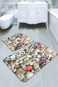 Renkli Deniz Kabuklu Banyo Halısı Klozet Paspas Seti BS207 Renkli Deniz Kabuklu Banyo Halısı Klozet Paspas Seti BS207