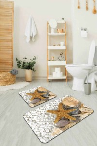 Bej Deniz Kabuklu Banyo Halısı Klozet 2'li Paspas Seti BS209 Bej Deniz Kabuklu Banyo Halısı Klozet 2'li Paspas Seti BS209
