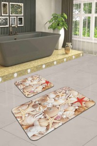 Bej Deniz Kabuklu Banyo Halısı Klozet 2'li Paspas Seti BS212 Bej Deniz Kabuklu Banyo Halısı Klozet 2'li Paspas Seti BS212