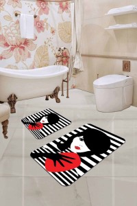 Siyah Yüzler Banyo Halısı Klozet Takımı Paspas Seti BS217 Siyah Yüzler Banyo Halısı Klozet Takımı Paspas Seti BS217