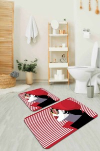Kırmızı Yüzler Banyo Halısı Klozet Takımı Paspas Seti BS221 Kırmızı Yüzler Banyo Halısı Klozet Takımı Paspas Seti BS221