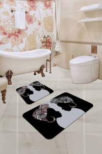 Siyah Etnik Desenli Banyo Halısı Klozet Paspas Seti BS222 Siyah Etnik Desenli Banyo Halısı Klozet Paspas Seti BS222
