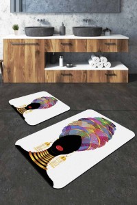 Ekru Etnik Desenli Banyo Halısı Klozet Paspas Seti BS229 Ekru Etnik Desenli Banyo Halısı Klozet Paspas Seti BS229
