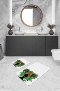 Ekru Etnik Desen Banyo Halısı Klozet 2'li Paspas Seti BS232 Ekru Etnik Desen Banyo Halısı Klozet 2'li Paspas Seti BS232