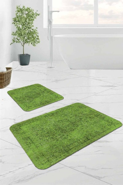 Yeşil Modern Klasik Banyo Halısı Klozet Paspas Seti BS233