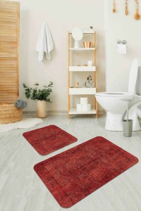 Kiremit Modern Klasik Banyo Halısı Klozet Paspas Seti BS236 Kiremit Modern Klasik Banyo Halısı Klozet Paspas Seti BS236