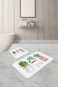 Yeşil Kaktüslü Banyo Halısı Klozet Takımı Paspas Seti BS242 Yeşil Kaktüslü Banyo Halısı Klozet Takımı Paspas Seti BS242