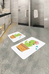 Yeşil Kaktüs Desenli Banyo Halısı Klozet Paspas Seti BS245 Yeşil Kaktüs Desenli Banyo Halısı Klozet Paspas Seti BS245