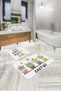 Yeşil Kaktüslü Banyo Halısı Klozet Takımı Paspas Seti BS246 Yeşil Kaktüslü Banyo Halısı Klozet Takımı Paspas Seti BS246