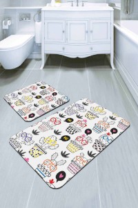 Renkli Kaktüslü Desen Banyo Halısı Klozet Paspas Seti BS248 Renkli Kaktüslü Desen Banyo Halısı Klozet Paspas Seti BS248
