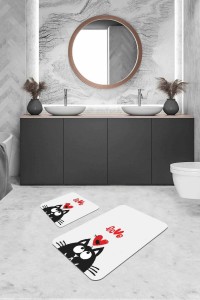 Ekru Kedi Desenli Banyo Halısı Klozet 2'li Paspas Seti BS249 Ekru Kedi Desenli Banyo Halısı Klozet 2'li Paspas Seti BS249