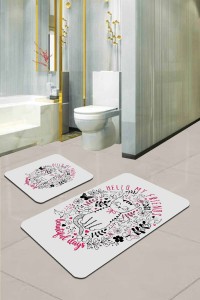 Fuşya Kedili Desen Banyo Halısı Klozet Paspas Seti BS255 Fuşya Kedili Desen Banyo Halısı Klozet Paspas Seti BS255